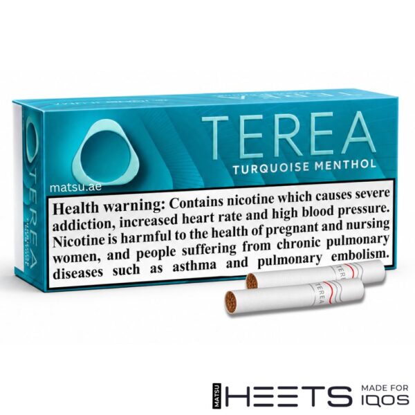 TEREA Turquoise UAE pack, lightly roasted tobacco with zesty menthol cooling